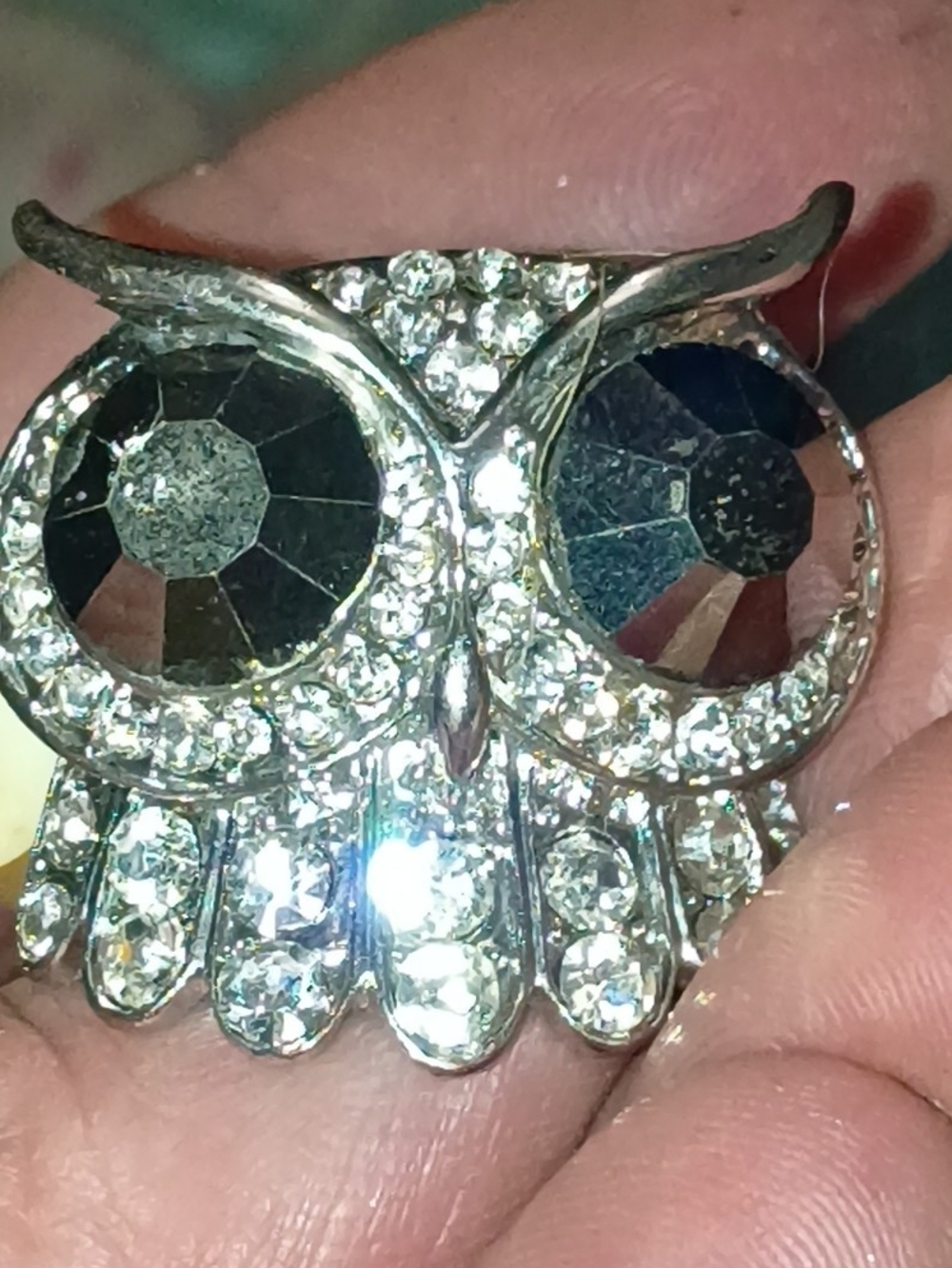 Crystal Owl Ring - Silver and Black Rhinestone Accent
